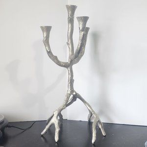 Silver Cast Aluminum 4 Arm Candelabra, Subjective Art Piece